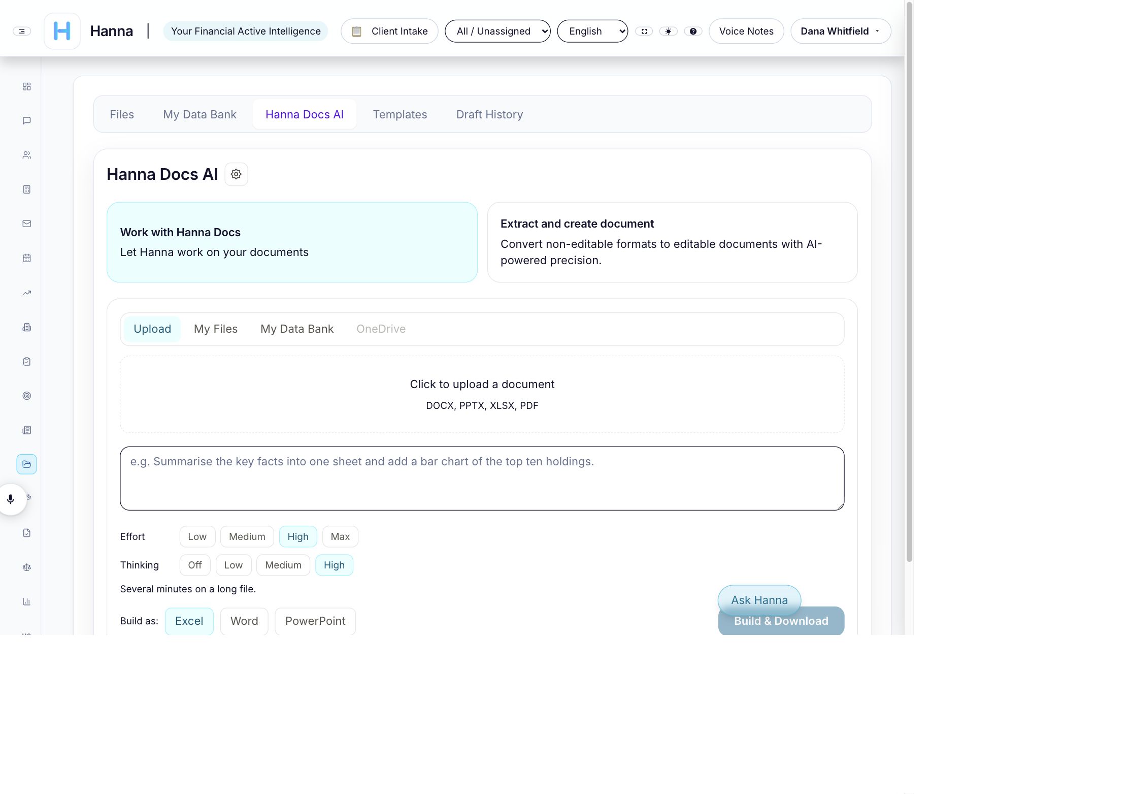 Hanna Docs natural-language workspace · actual local demo